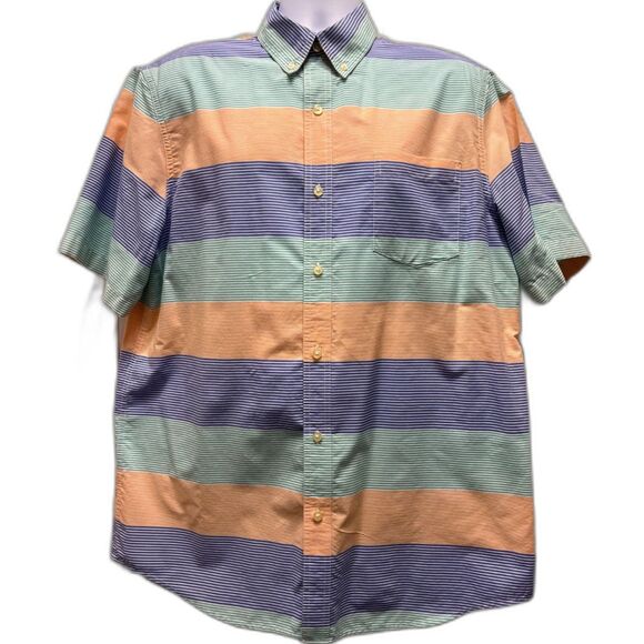 Chaps Indigo Sky Multi Stripe Short Sleeve Button-Down Shirt - Picture 1 of 10